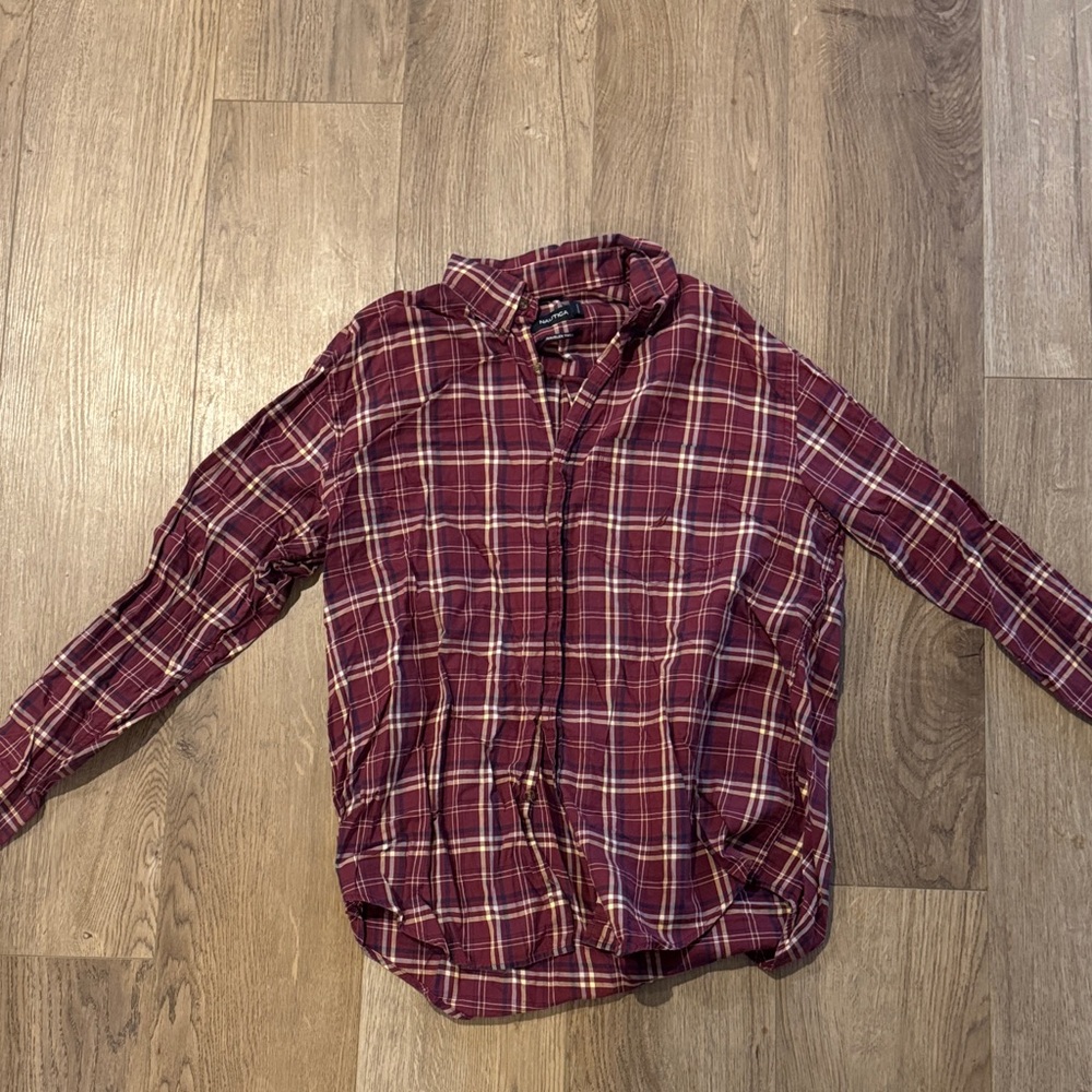 Nautica Men's Burgundy Plaid Button Down Shirt
